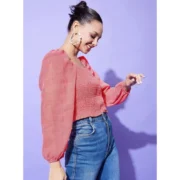Generic Women's Polyester Floral Long Sleeves Top (Red) - Image 3