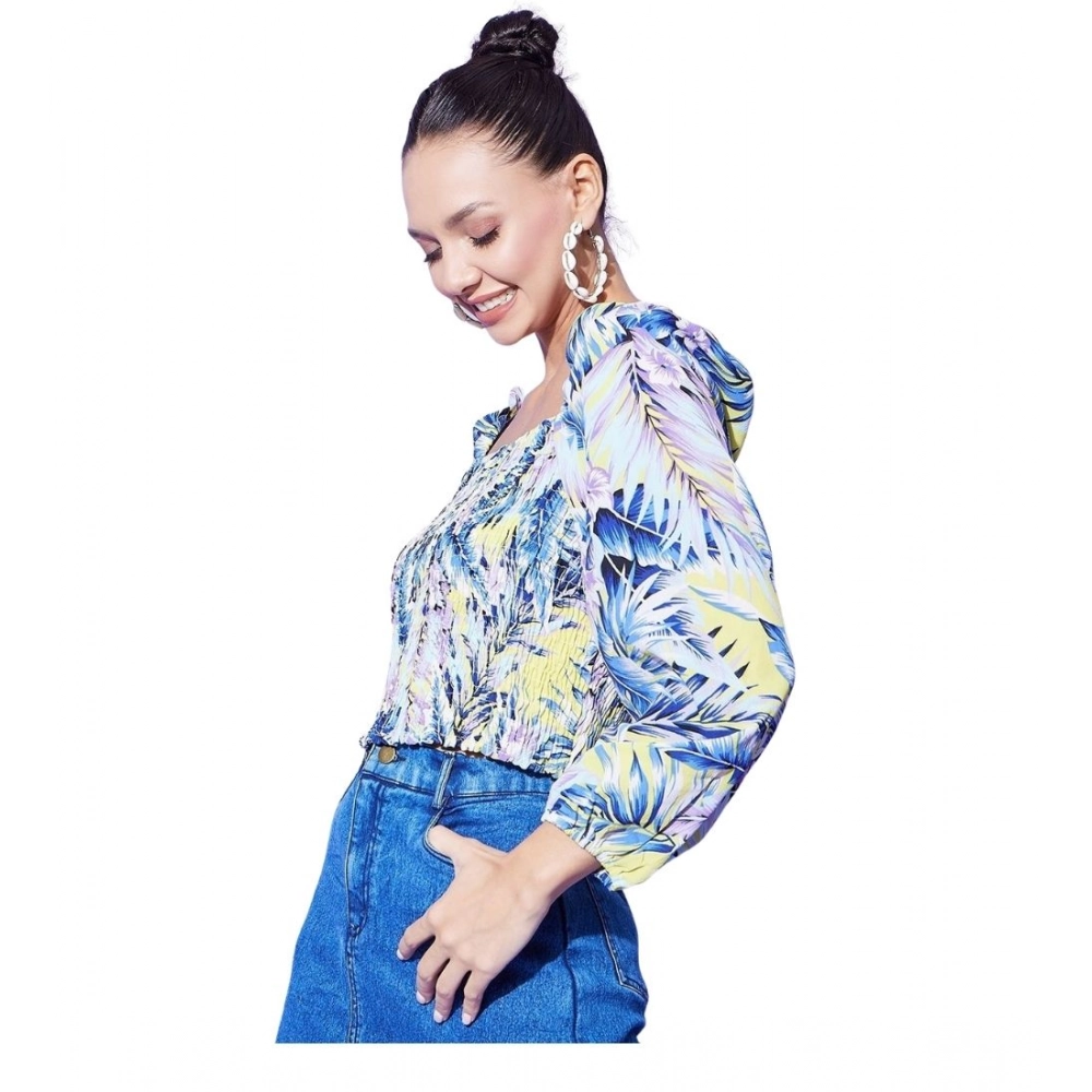 Generic Women’s Polyester Floral Long Sleeves Top (Multicolor)