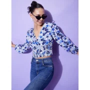 Generic Women's Polyester Floral Long Sleeves Top (Blue) - Image 2