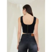 Generic Women's Denim Lycra Solid Sleeveless Top (Black) - Image 2