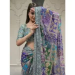 Generic Women's Chiffon Embellished Saree With Unstitched Blouse 5.5Mtr (Multicolor)