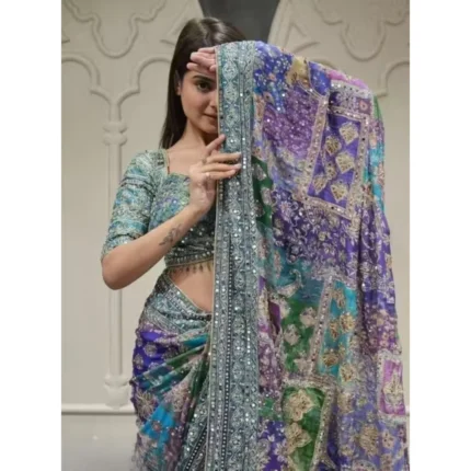 Generic Women's Chiffon Embellished Saree With Unstitched Blouse 5.5Mtr (Multicolor)