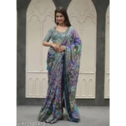 Generic Women's Chiffon Embellished Saree With Unstitched Blouse 5.5Mtr (Multicolor) - Image 2
