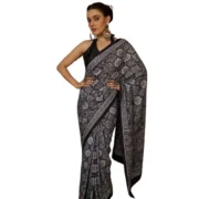 Generic Women's Crepe Printed Saree With Unstitched Blouse 5.5Mtr (Black) - Image 5