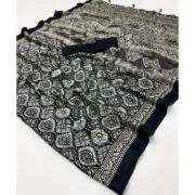 Generic Women's Crepe Printed Saree With Unstitched Blouse 5.5Mtr (Black) - Image 4