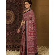 Generic Women's Crepe Printed Saree With Unstitched Blouse 5.5Mtr (Maroon) - Image 3
