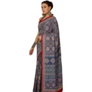 Generic Women's Crepe Printed Saree With Unstitched Blouse 5.5Mtr (Navy Blue) - Image 4