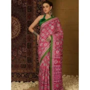 Generic Women's Crepe Printed Saree With Unstitched Blouse 5.5Mtr (Pink)