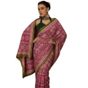 Generic Women's Crepe Printed Saree With Unstitched Blouse 5.5Mtr (Pink) - Image 5