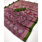 Generic Women's Crepe Printed Saree With Unstitched Blouse 5.5Mtr (Pink) - Image 4