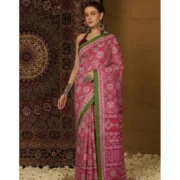 Generic Women's Crepe Printed Saree With Unstitched Blouse 5.5Mtr (Pink) - Image 3
