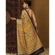 Generic Women's Crepe Printed Saree With Unstitched Blouse 5.5Mtr (Yellow) - Image 3