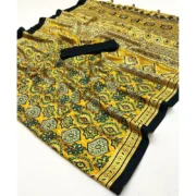 Generic Women's Crepe Printed Saree With Unstitched Blouse 5.5Mtr (Yellow) - Image 2
