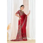 Generic Women's Crepe Printed Saree With Unstitched Blouse 5.5Mtr (Maroon) - Image 3