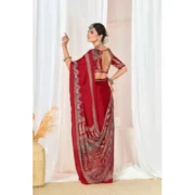 Generic Women's Crepe Printed Saree With Unstitched Blouse 5.5Mtr (Maroon) - Image 4