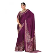 Generic Women's Crepe Printed Saree With Unstitched Blouse 5.5Mtr (Wine) - Image 5
