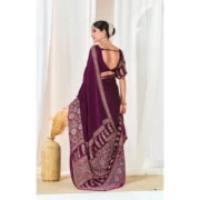 Generic Women's Crepe Printed Saree With Unstitched Blouse 5.5Mtr (Wine) - Image 4