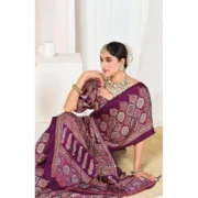 Generic Women's Crepe Printed Saree With Unstitched Blouse 5.5Mtr (Wine) - Image 3
