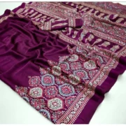 Generic Women's Crepe Printed Saree With Unstitched Blouse 5.5Mtr (Wine) - Image 2