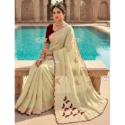 Generic Women's Star Georgette Embellished Saree With Unstitched Blouse 5.5Mtr (Beige-Maroon)