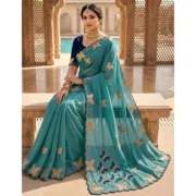 Generic Women's Star Georgette Embellished Saree With Unstitched Blouse 5.5Mtr (Blue)
