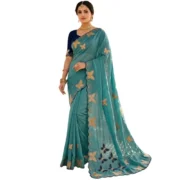 Generic Women's Star Georgette Embellished Saree With Unstitched Blouse 5.5Mtr (Blue) - Image 7