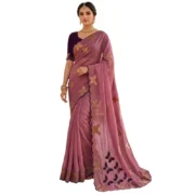 Generic Women's Star Georgette Embellished Saree With Unstitched Blouse 5.5Mtr (Dusty Purple-Blue) - Image 7