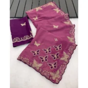 Generic Women's Star Georgette Embellished Saree With Unstitched Blouse 5.5Mtr (Dusty Purple-Blue) - Image 3