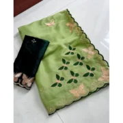 Generic Women's Star Georgette Embellished Saree With Unstitched Blouse 5.5Mtr (Green) - Image 5