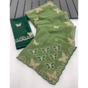 Generic Women's Star Georgette Embellished Saree With Unstitched Blouse 5.5Mtr (Green) - Image 3