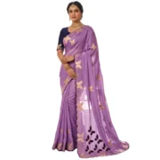 Generic Women's Star Georgette Embellished Saree With Unstitched Blouse 5.5Mtr (Lavender) - Image 7