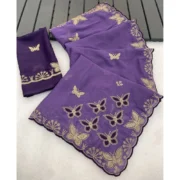 Generic Women's Star Georgette Embellished Saree With Unstitched Blouse 5.5Mtr (Lavender) - Image 3