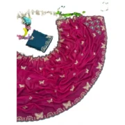 Generic Women's Star Georgette Embellished Saree With Unstitched Blouse 5.5Mtr (Magenta-Green) - Image 3