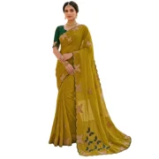Generic Women's Star Georgette Embellished Saree With Unstitched Blouse 5.5Mtr (Mustard) - Image 7