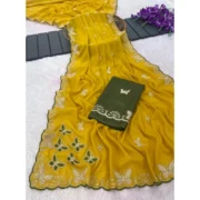 Generic Women's Star Georgette Embellished Saree With Unstitched Blouse 5.5Mtr (Mustard) - Image 6