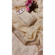 Generic Women's Silk Embellished Saree With Unstitched Blouse 5.5Mtr (Beige) - Image 7
