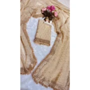 Generic Women's Silk Embellished Saree With Unstitched Blouse 5.5Mtr (Beige) - Image 6