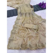 Generic Women's Silk Embellished Saree With Unstitched Blouse 5.5Mtr (Beige) - Image 3