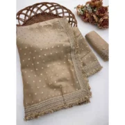 Generic Women's Silk Embellished Saree With Unstitched Blouse 5.5Mtr (Beige) - Image 2