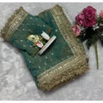 Generic Women's Silk Embellished Saree With Unstitched Blouse 5.5Mtr (Green)