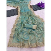 Generic Women's Silk Embellished Saree With Unstitched Blouse 5.5Mtr (Green) - Image 3