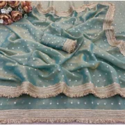 Generic Women's Silk Embellished Saree With Unstitched Blouse 5.5Mtr (Green) - Image 2