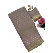 Generic Women's Silk Embellished Saree With Unstitched Blouse 5.5Mtr (Lavender) - Image 7