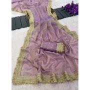 Generic Women's Silk Embellished Saree With Unstitched Blouse 5.5Mtr (Lavender) - Image 4