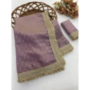 Generic Women's Silk Embellished Saree With Unstitched Blouse 5.5Mtr (Lavender) - Image 3