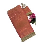 Generic Women's Silk Embellished Saree With Unstitched Blouse 5.5Mtr (Peach) - Image 7