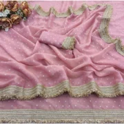 Generic Women's Silk Embellished Saree With Unstitched Blouse 5.5Mtr (Pink) - Image 3