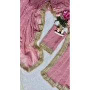 Generic Women's Silk Embellished Saree With Unstitched Blouse 5.5Mtr (Pink) - Image 2