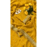 Generic Women's Silk Embellished Saree With Unstitched Blouse 5.5Mtr (Yellow) - Image 2