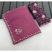 Generic Women's Star Georgette Embroidered Saree With Unstitched Blouse 5.5Mtr (Pink)